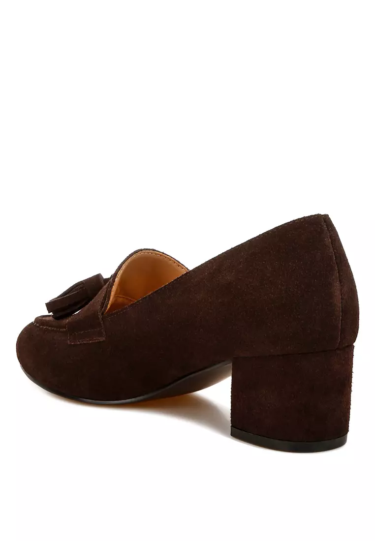 Tassels Detail Suede Loafers in Brown