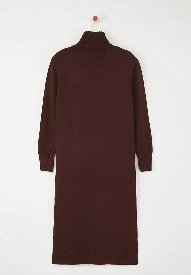 Brown Midi Wide Fit Soft Texture Knitwear Dress
