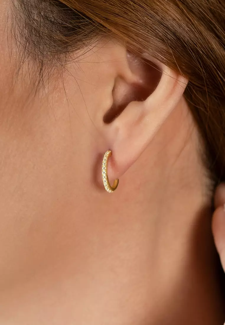 Pavé Midi Hoops 14k Gold