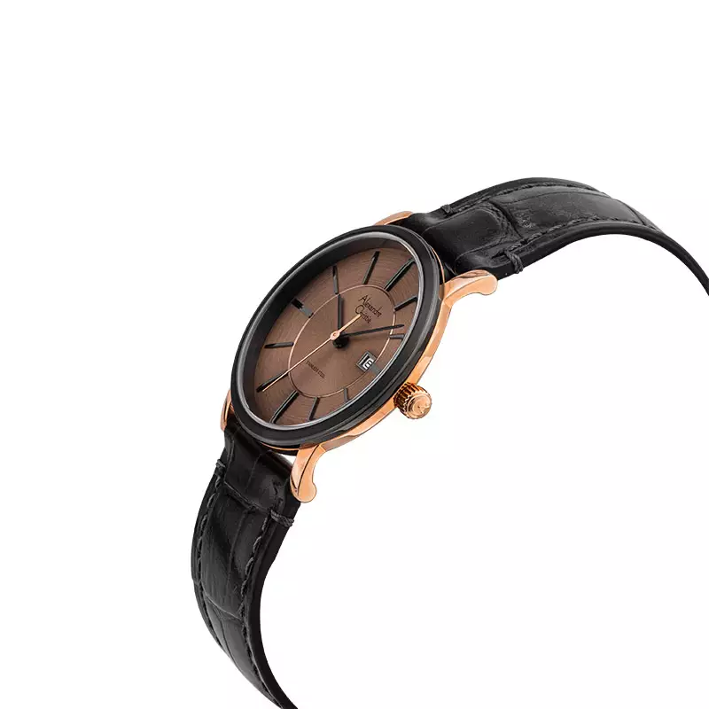 Jam Tangan Wanita Alexandre Christie Classic AC 8344 LD LBRBO Ladies Brown Sunray Dial Black Leather Strap