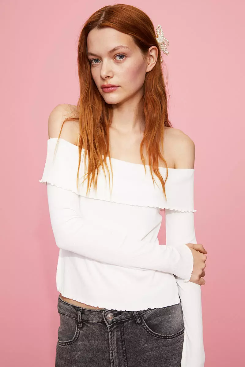 Buy H M Ribbed off the shoulder top 2024 Online ZALORA Philippines