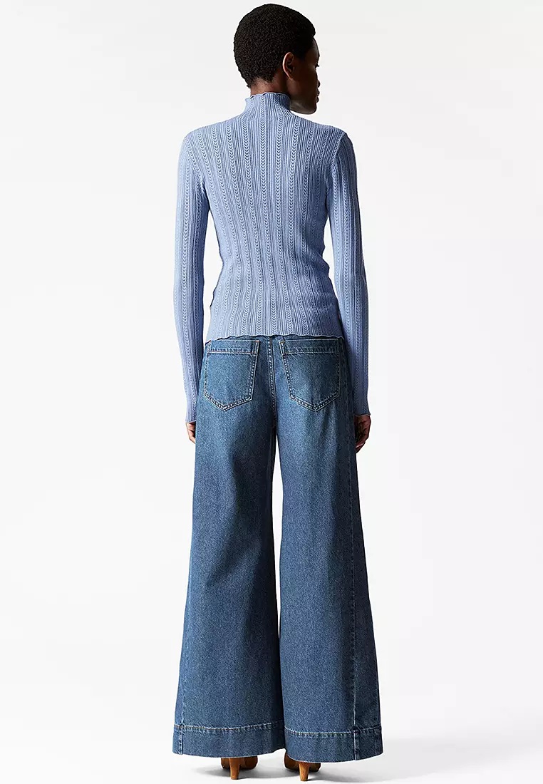 Pointelle-Knit Turtleneck Top