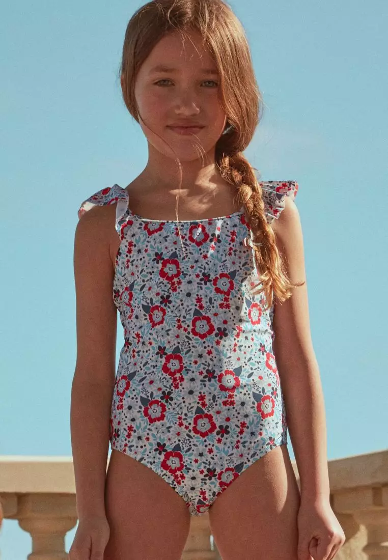 Ecru one-piece floral print swimsuit