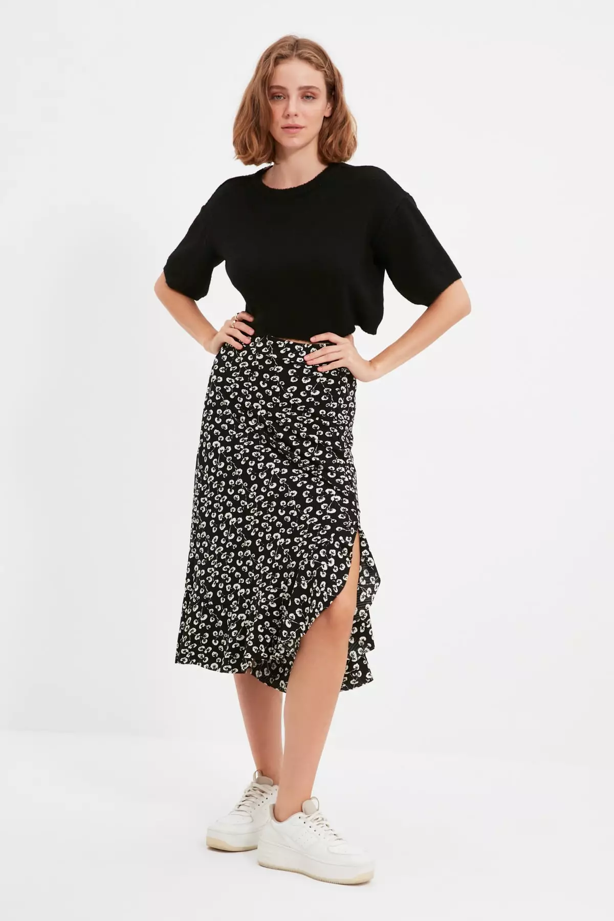 High Waist Floral Print Midi Skirt