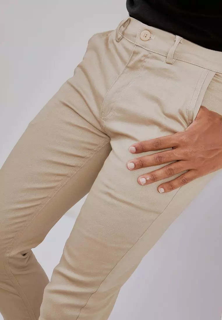 PAULMAY Celana Chino Pria Panjang Slim Fit - Khaki
