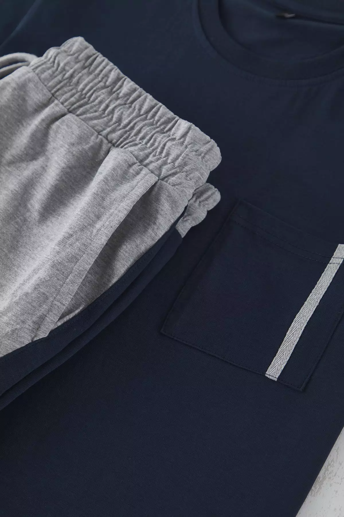 Navy Blue Regular Fit Panelled Knitted Shorts Pajama Set TMNSS25PT00035