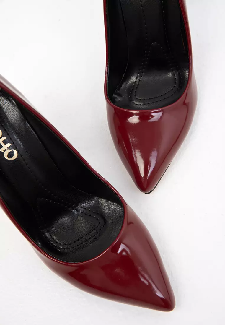 Claret Red Patent Leather 1972 Model Classic Women's Heeled Shoes