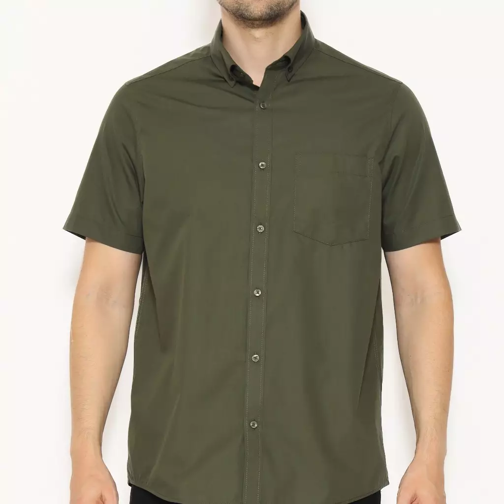 Lawell Kemeja Pria Polos Lengan Pendek Regular Fit – DESMOND-MSRF-ARM | Army | Easy Care, Wrinkle Resistant