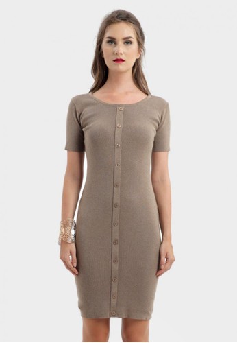 Dolce Button Knit Dress in Brown