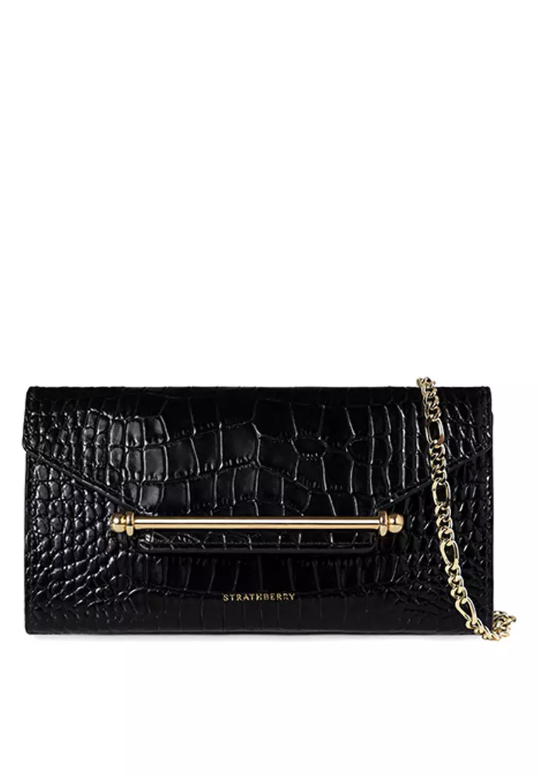 Jual Strathberry MULTREES WALLET ON A CHAIN CROC EMBOSSED BLACK ...