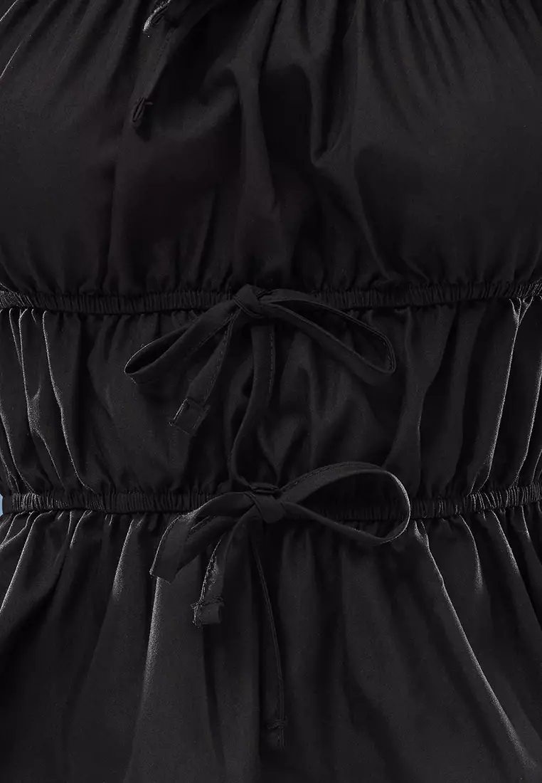 Square Neck Strappy Gathered Woven Blouse