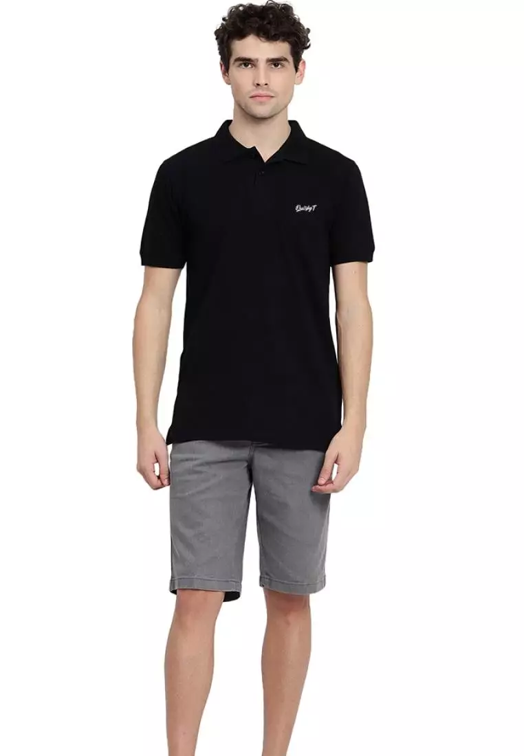 男式纯黑色 QuirkyT Polo 领棉质短袖彩色 T 恤/T 恤