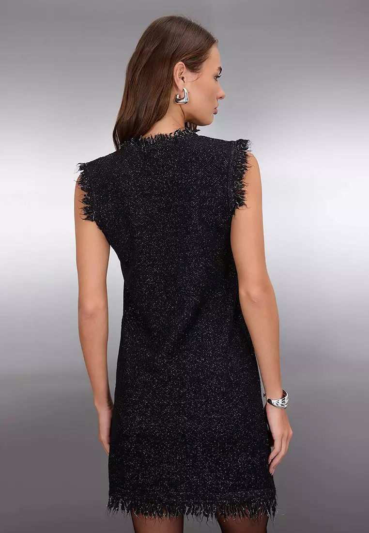 Black Mini Knit Textured Dress Twoaw26El00046