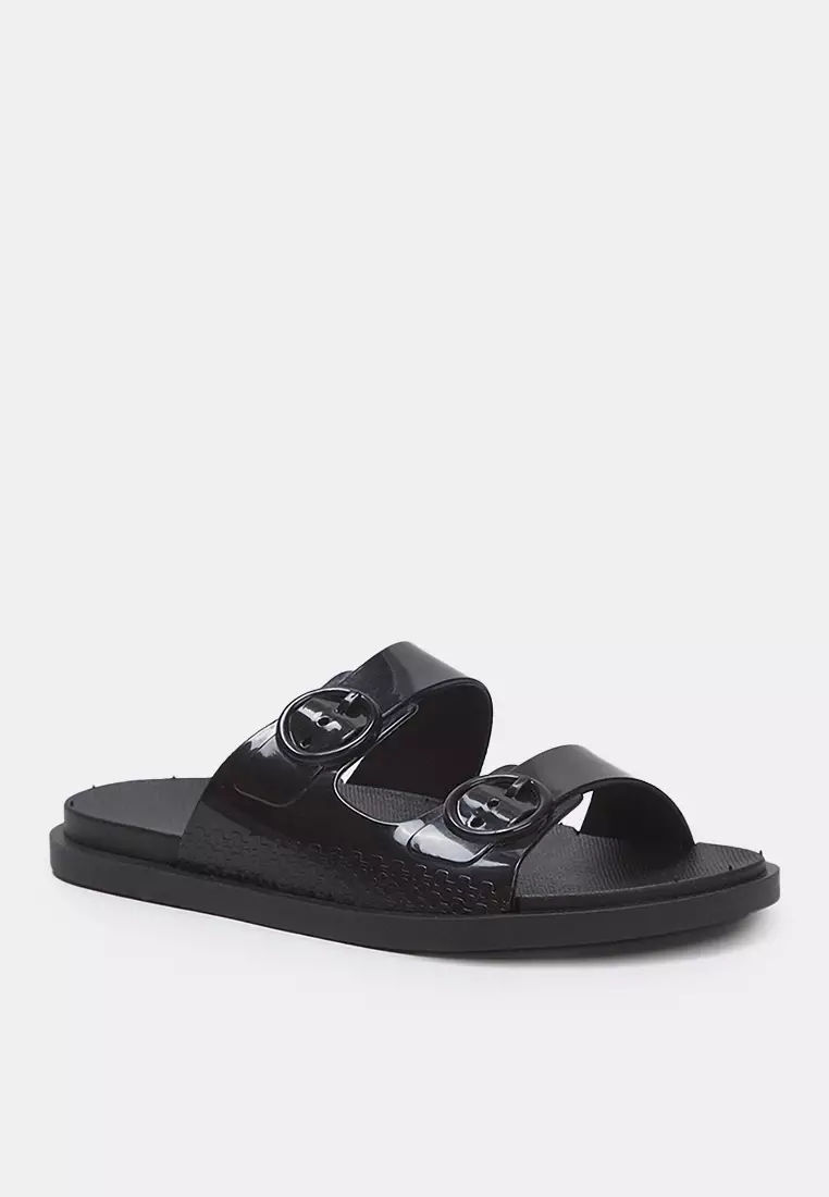 Black Double Band Buckle Detailed Women's Slippers Takss25Te00060