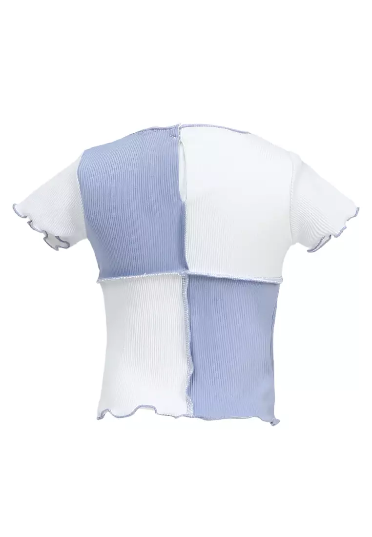 Octavia Top Blouse Anak Perempuan Desain Kombinasi Warna Atasan Lengan Pendek Material Knit ORIGINAL - Baby Blue