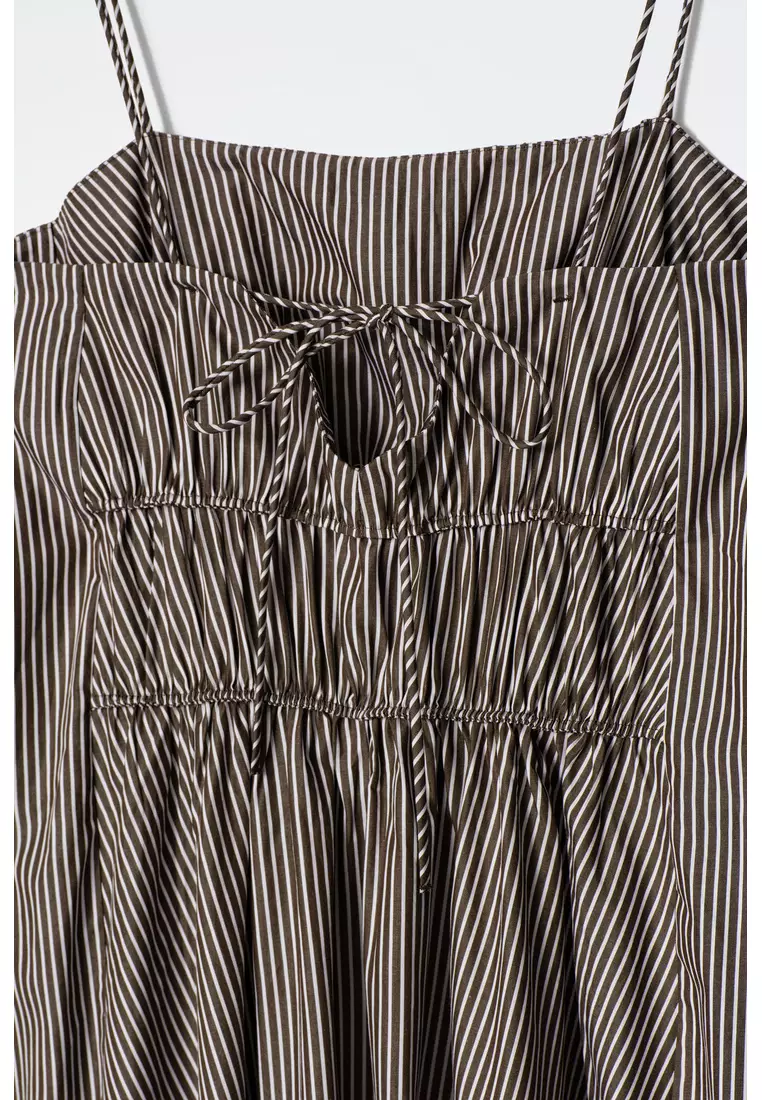 STRIPED GATHERED-WAIST MIDI DRESS