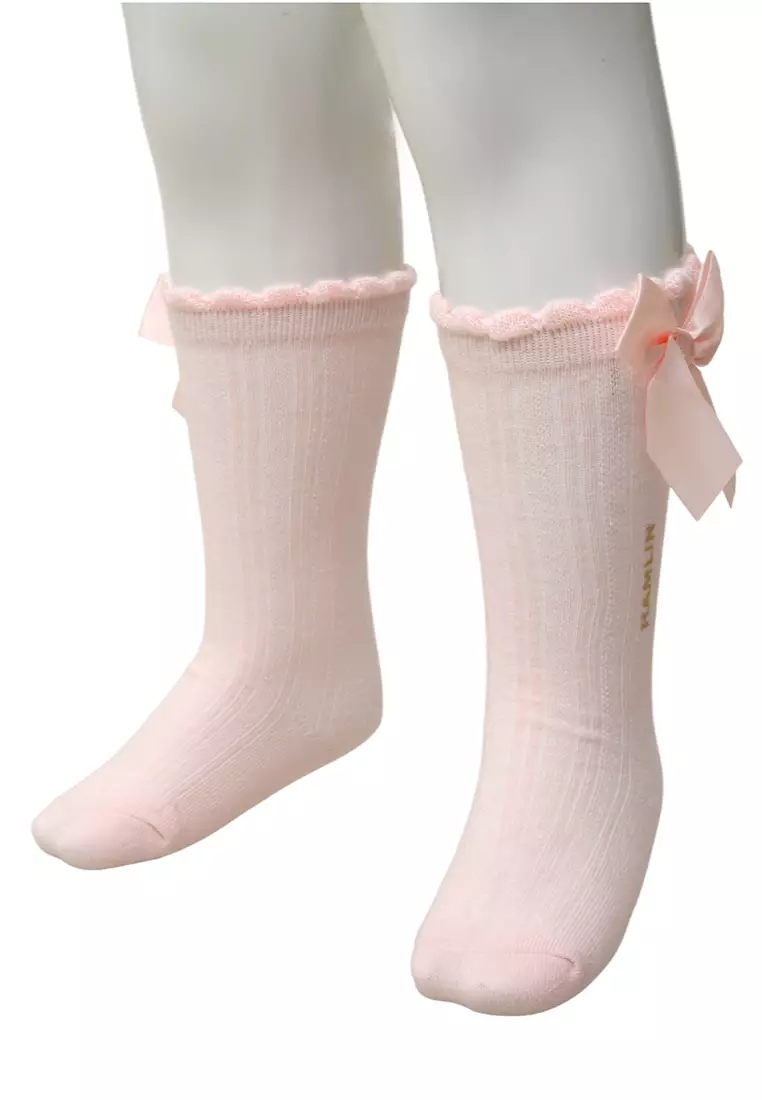 Candie Kaos Kaki Panjang Anak Perempuan Desain Pita Kids Socks Anti Slip Material Cotton ORIGINAL - Pink