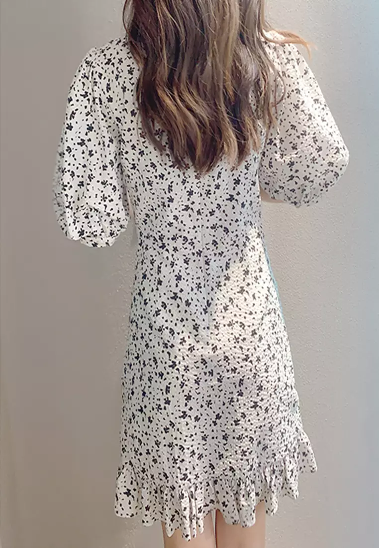 Puff Sleeve Polka Dot Textured Dress