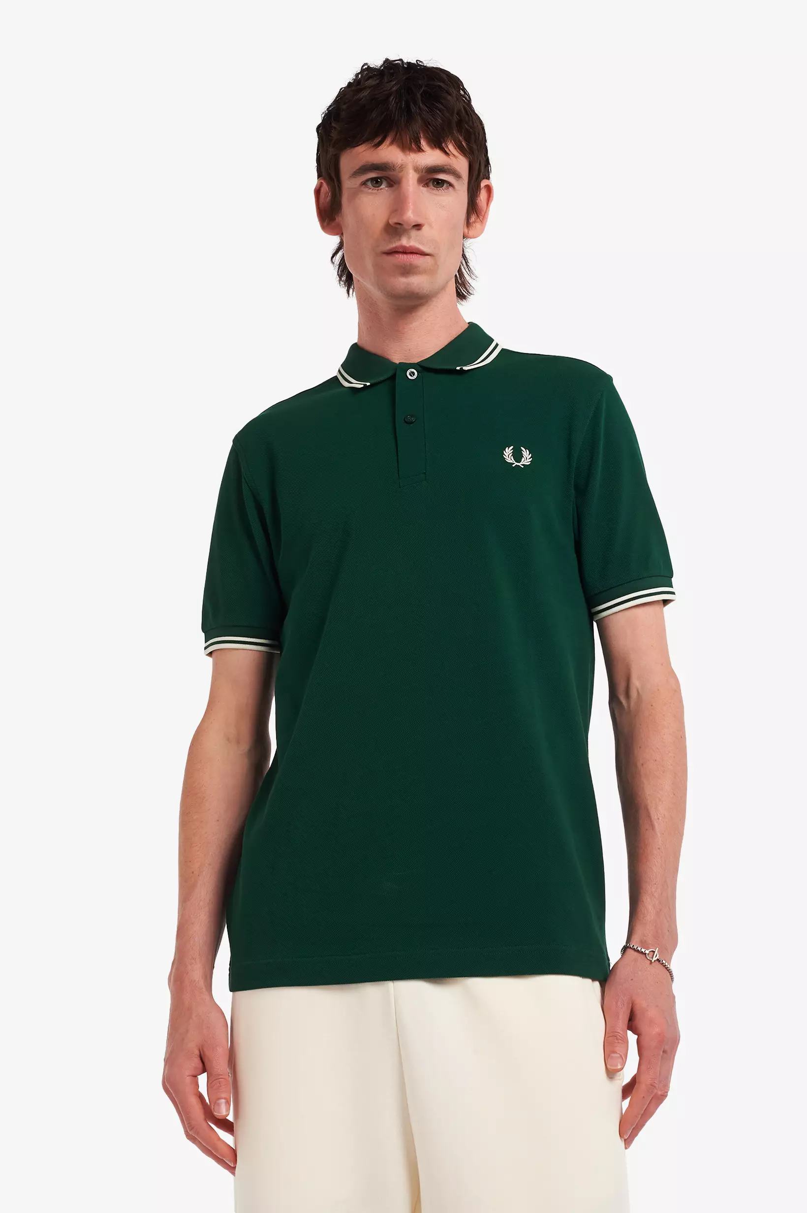 Fred Perry M3600 Twin Tipped Fred Perry Shirt (Ivy Green / Snow White / Snow White)