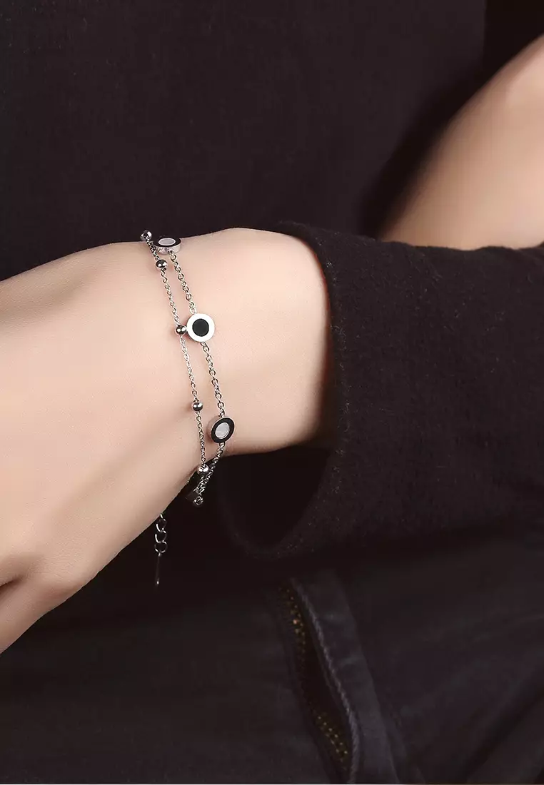 Gelang Titanium Wanita KoreaAnti Pudar Rantai Ganda Bracelet Gelang Cewek silver color