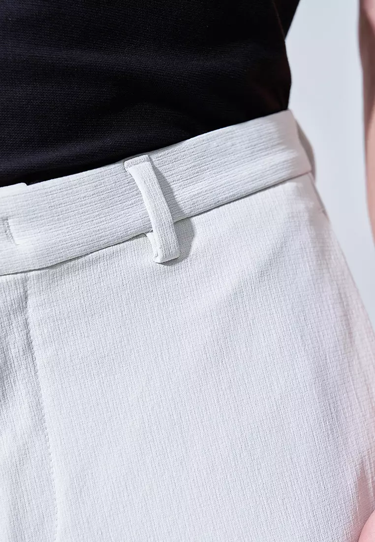 Light Grey-white High Strech Comfortable Slim-fit Trousers