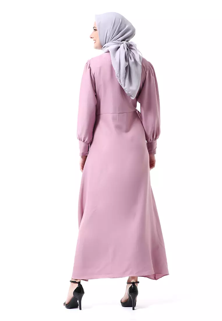 Alliyah Dress Gamis Muslimah Long Sleeve Model Balon Regular Fit Premium High Quality - Lilac