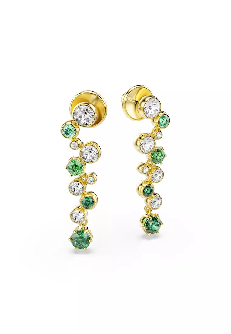 Constella drop earrings, Mixed cuts, Green, Gold-tone plated