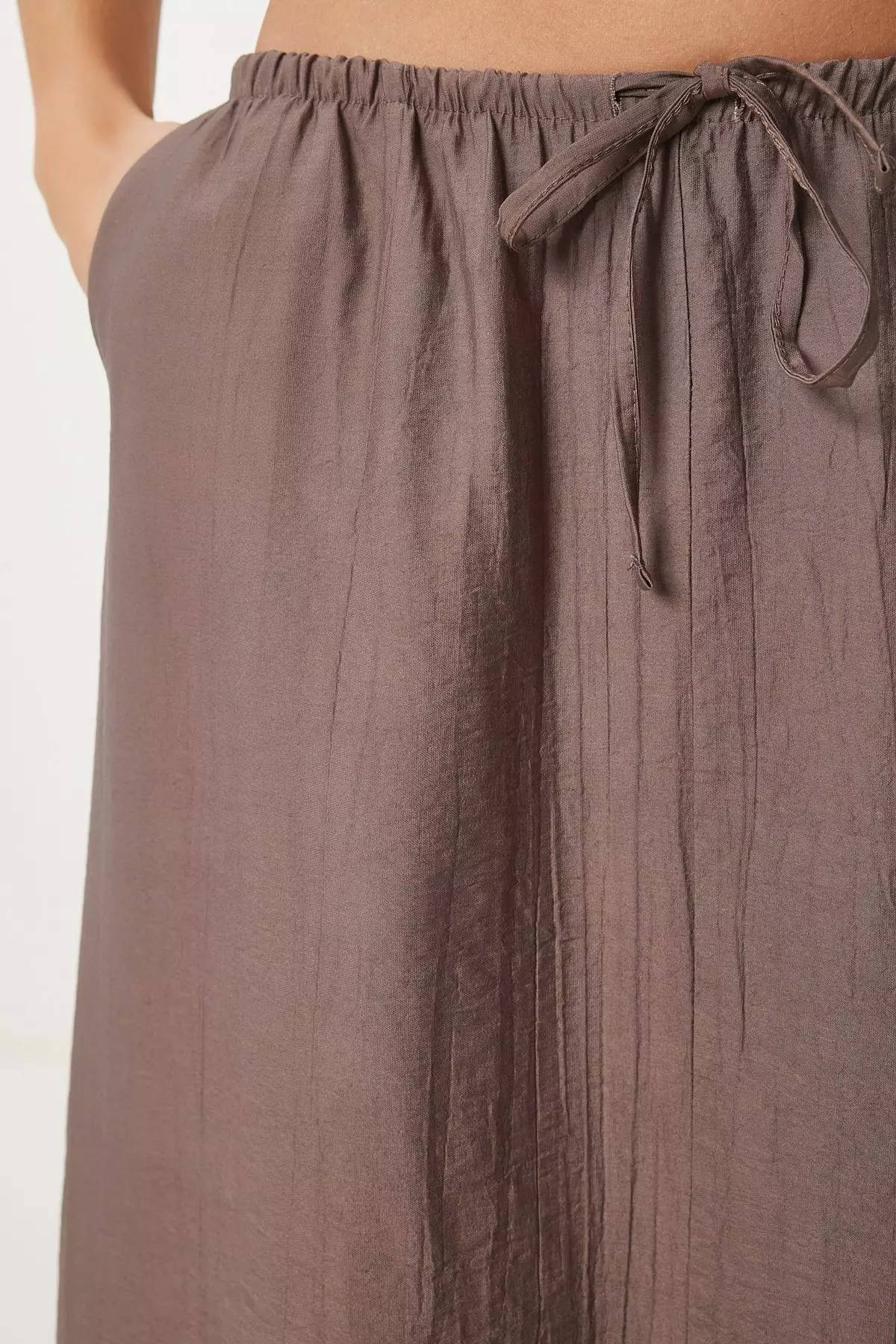 Wrinkled Effect Summer Flared Woven Skirt