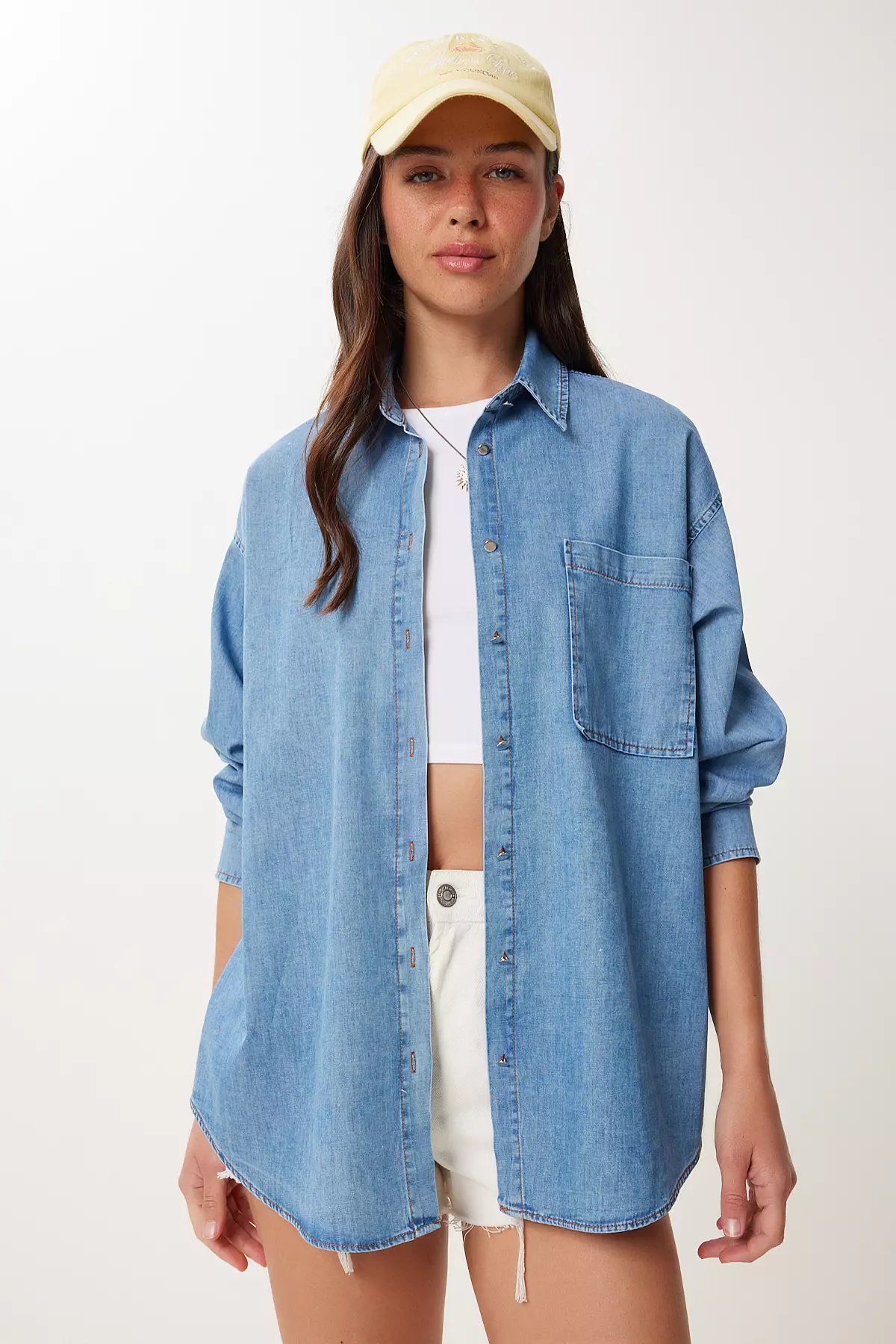 Women's Light Blue Pocket Detailed Denim Shirt Mx00221