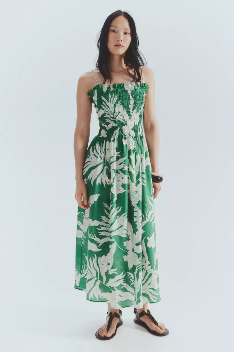 Smocked-bodice strappy dress