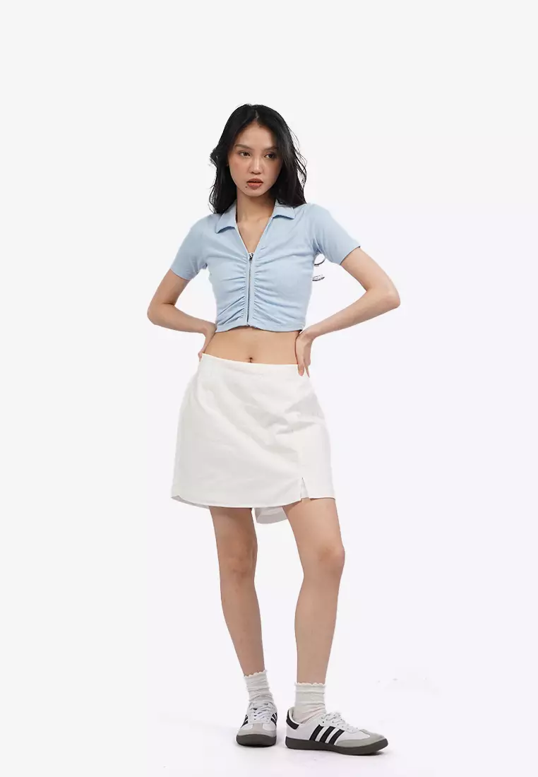 Ruched Front Polo Crop Top