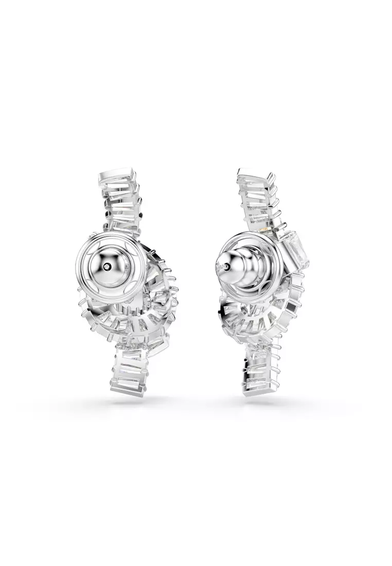 Matrix earrings, Baguette cut, Knot, White, Rhodium plated