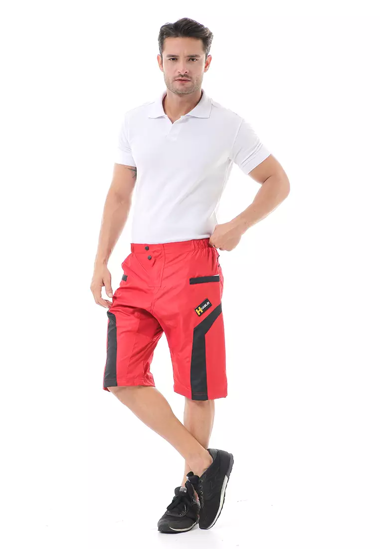 Grissham Celana Pendek Pria Short Pants Kasual Motif List Material Parasut ORIGINAL - Red