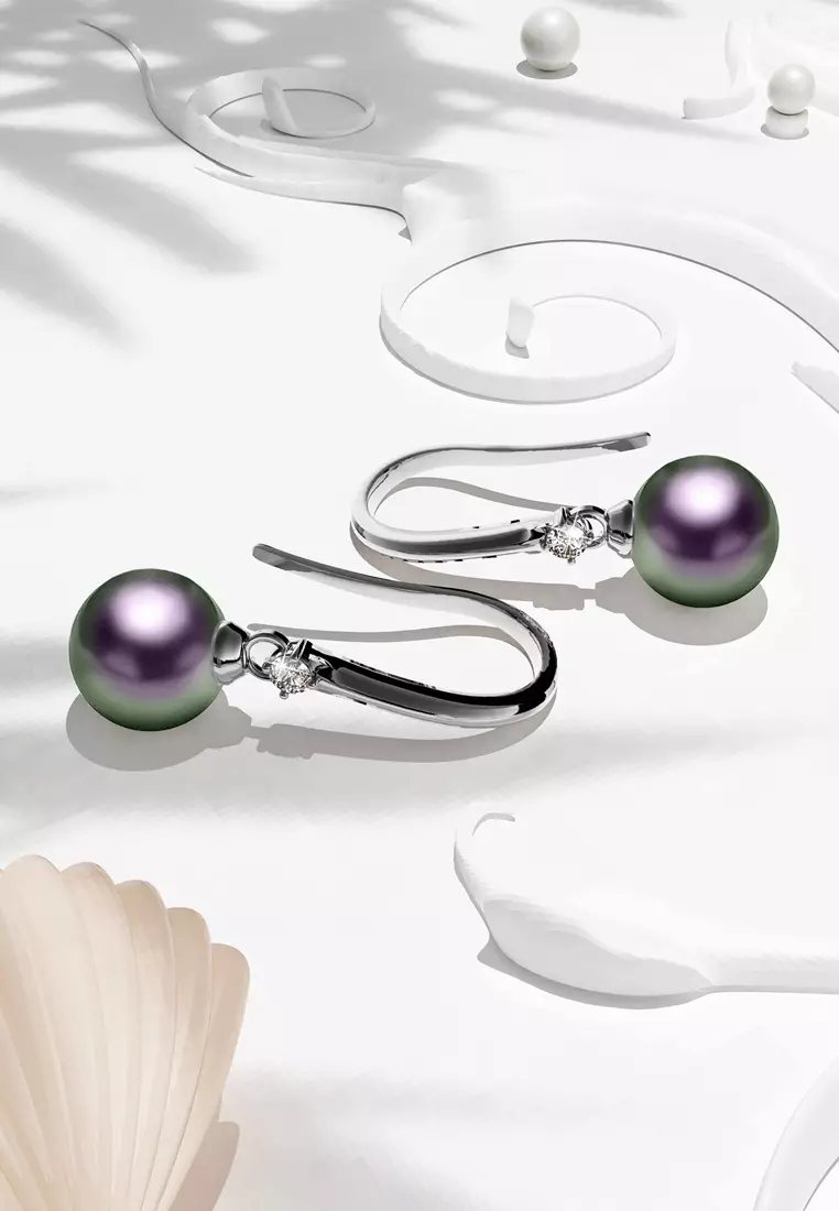 Magnificent Pearl Hook Earrings Embellished with SWAROVSKI Crystal Iridescent Purple Pearls