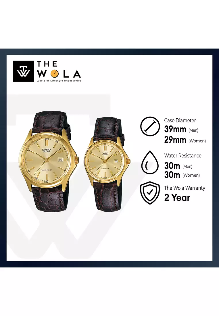 Couple Analog Watch MTP/LTP-1183Q-9A Brown Leather Strap
