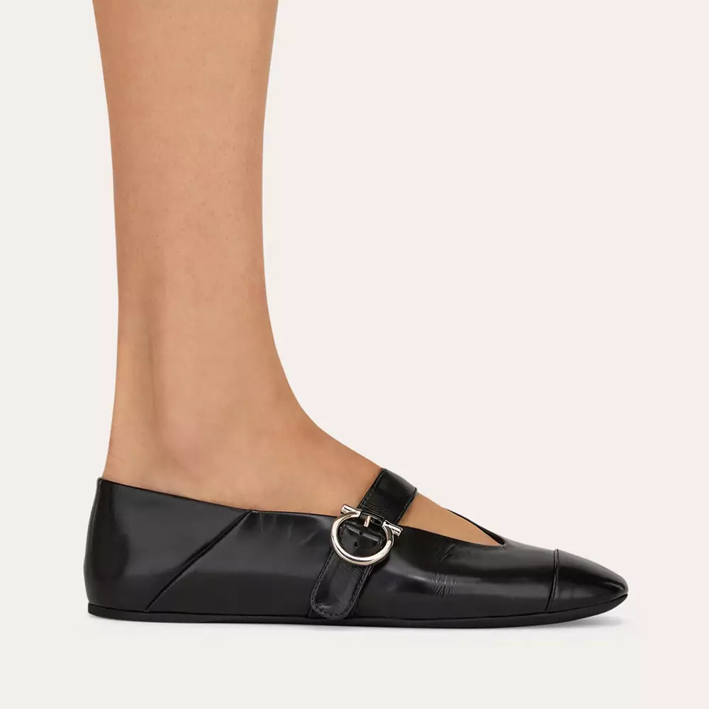 Ballerina Flats with Gancini Ornament Black