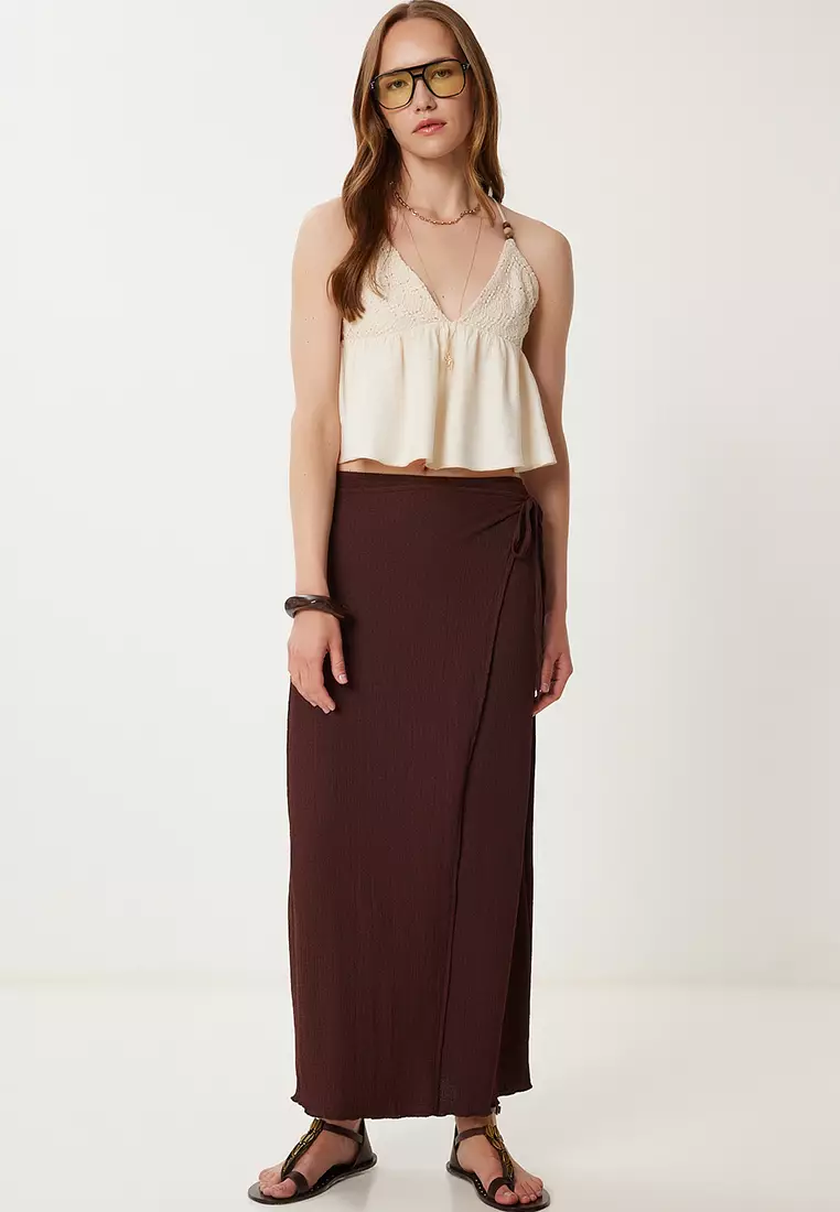 Tie-Up Wrapped Knitted Skirt