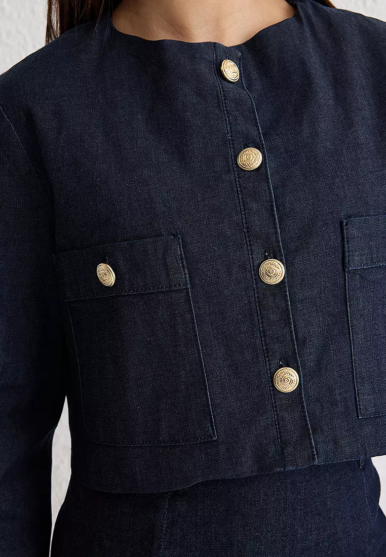 Button Detailed Denim Crop Jacket
