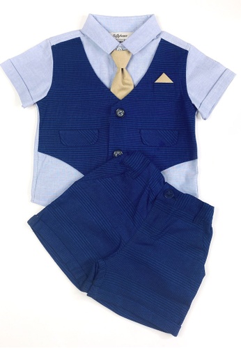 Toffyhouse blue Toffyhouse shirt with attached vest & shorts set E6C9FKAA6835E2GS_1