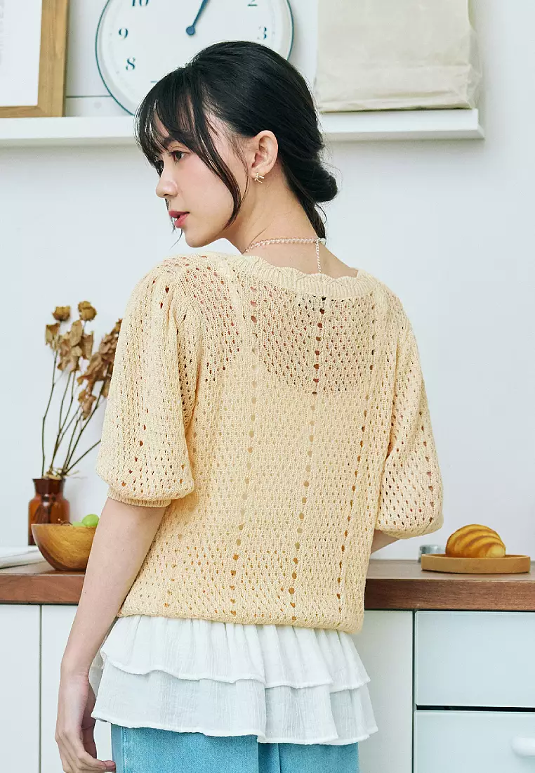 Textured Knit V-Neck Cardigan Top [FA2720]