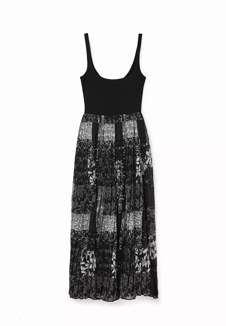 Desigual Woman Pleated combination midi dress.
