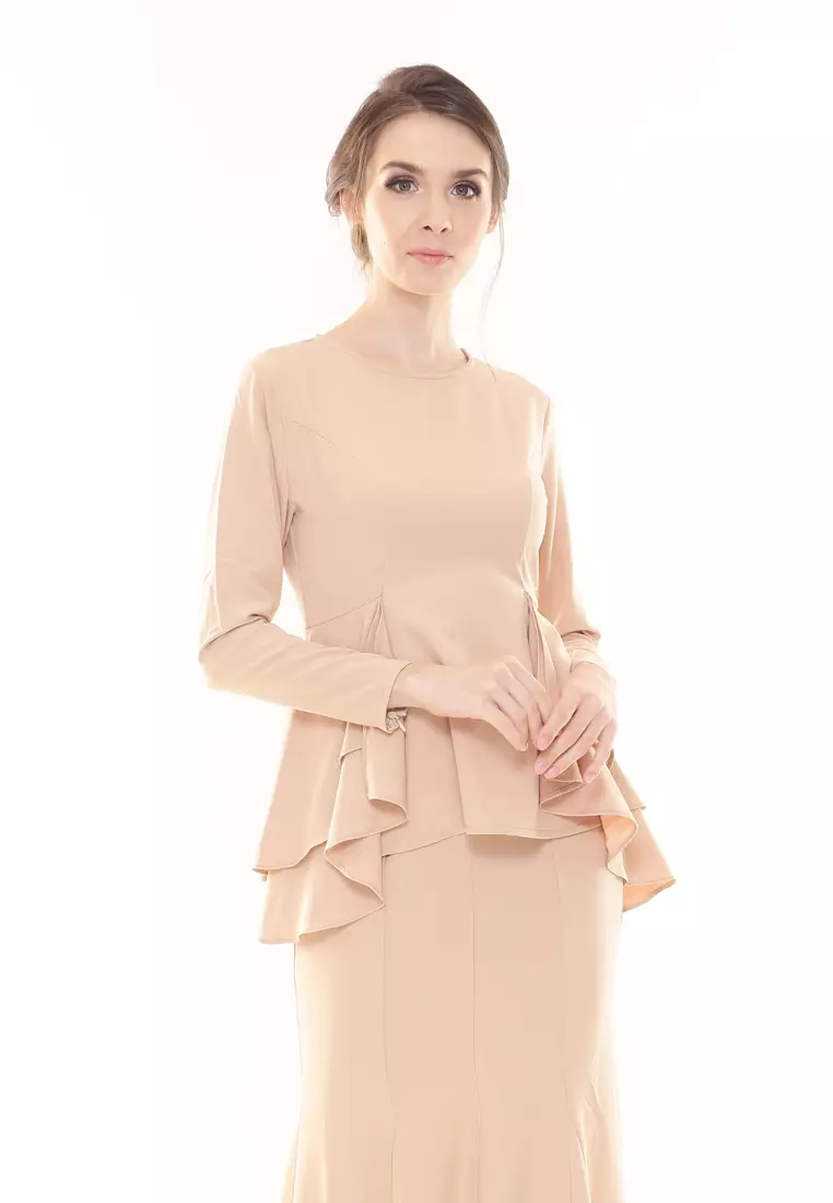 Lora Peplum Kurung Modern in Gold Brown