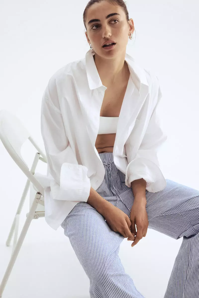 Linen-blend drawstring trousers