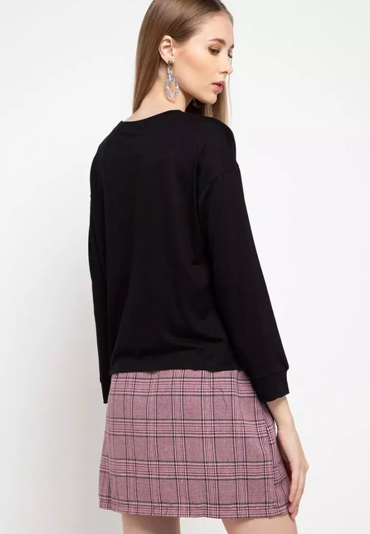 LTC68 lv katakana invert hitam kaos lengan panjang  hijab ladies