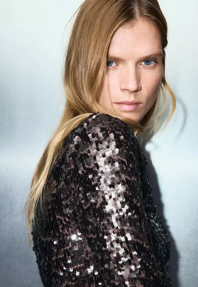 Flared Sleeves Sequin Top