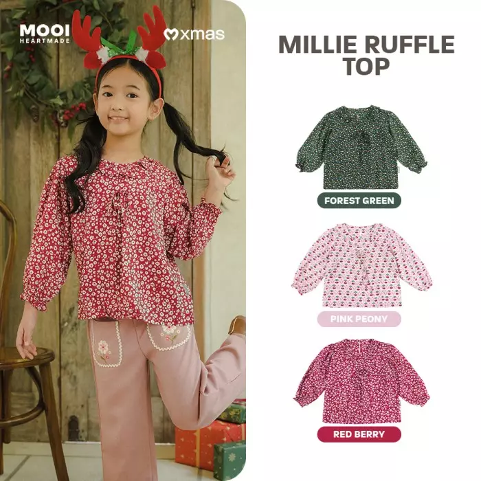 Mooi Atasan Anak Perempuan Millie Ruffle Top - Forest Green
