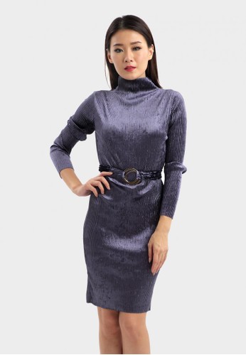 Fit Dress with Belt in Navy
