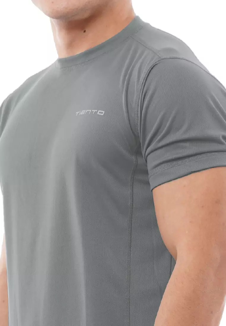 Tiento Kaos Dry Fit Men Grey Baju Olahraga Lari Pria