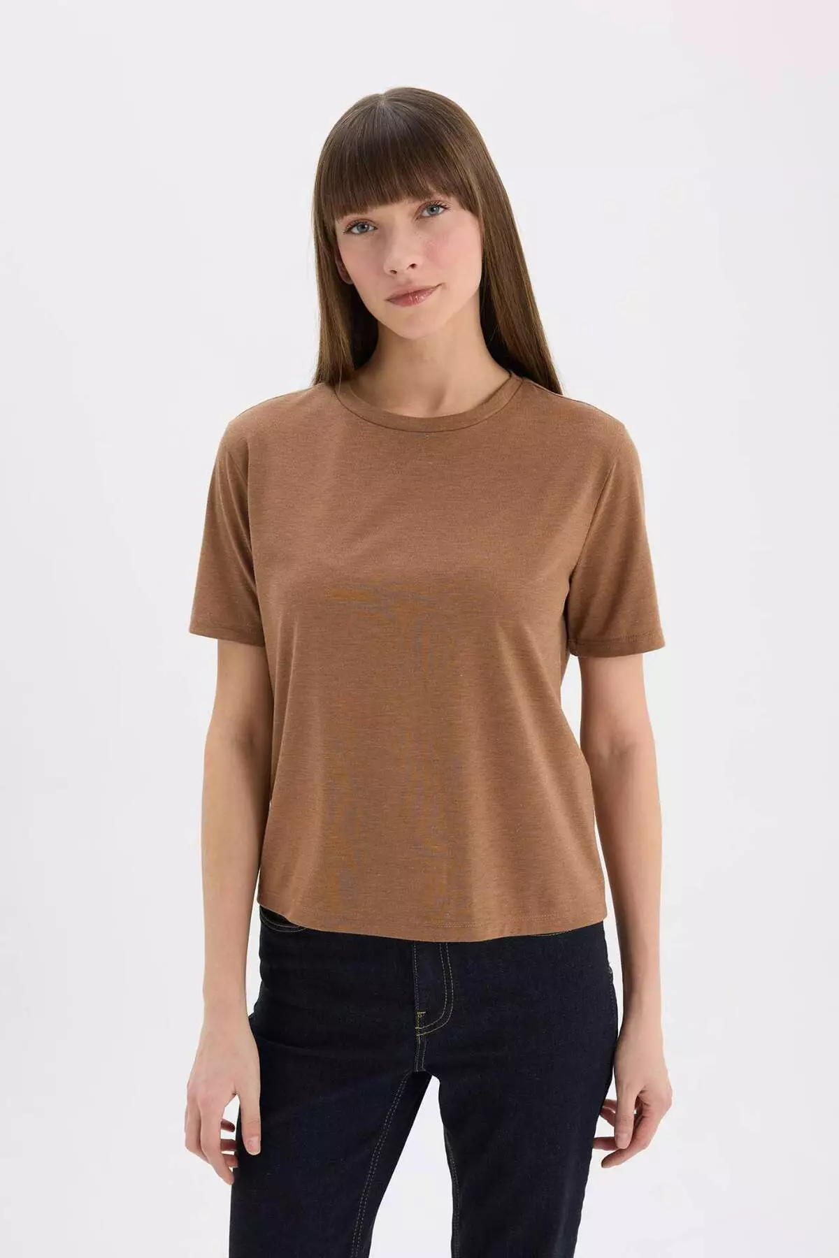 Relax Fit Crew Neck Silvery Fabric Short Sleeve T-Shirt C1662Ax25Sp