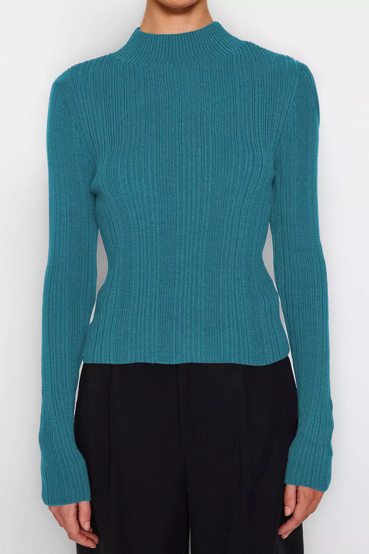 Indigo Stand Collar Knitwear Sweater